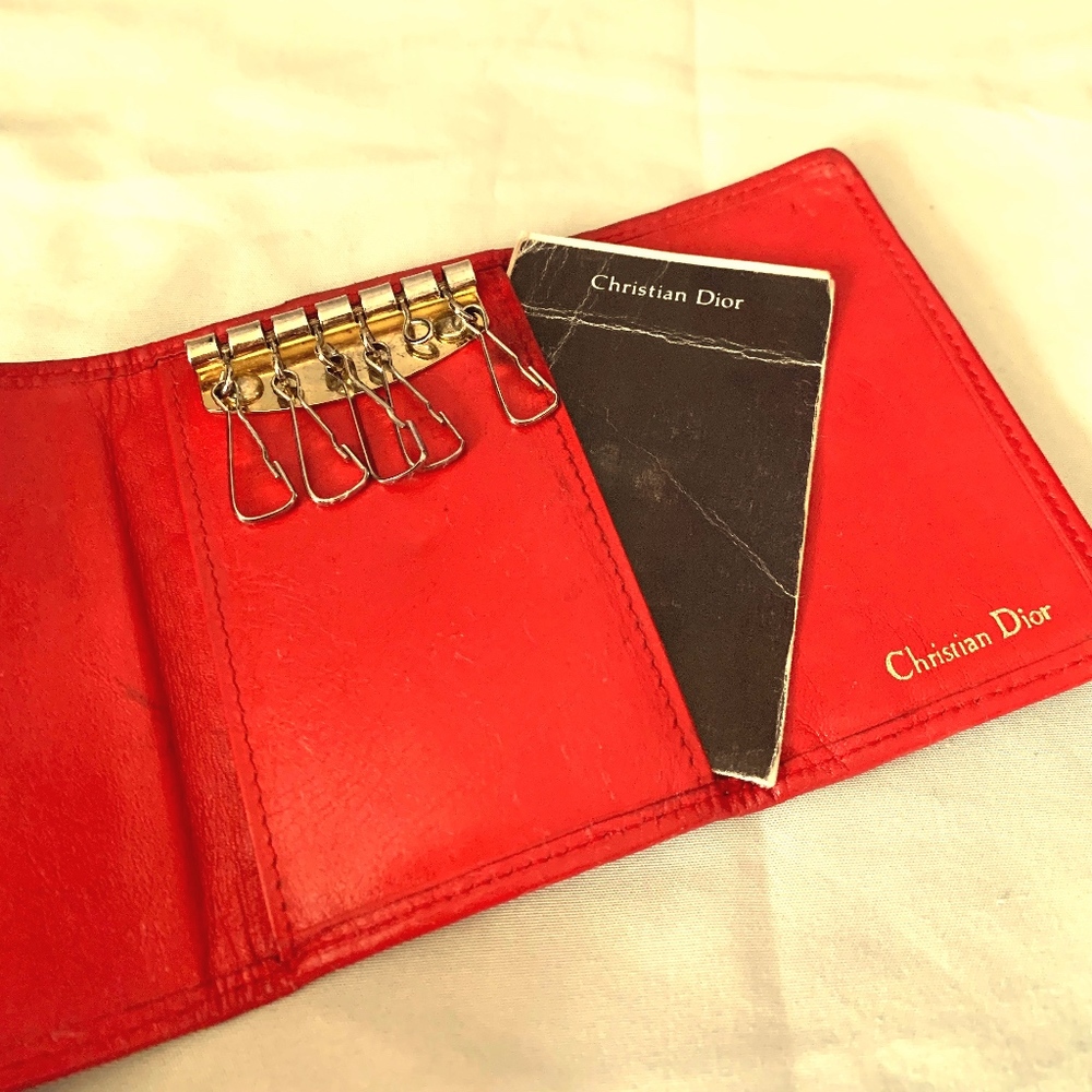 Red Christian Dior Key Holder Wallet